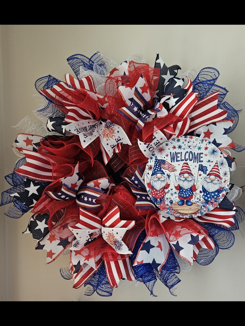 Patriotic Red White Blue Gnomes Welcome Wreath
